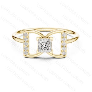 Princess Cut Lab Grown Diamond Engagement Ring, Infinity Band, Sterling Silver (Customizable)