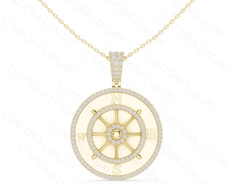 Rose Gold Diamond Compass Pendant Necklace, North Star Charm, Adventure Jewelry