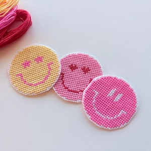 Handmade Needlepoint Cross Stitch Smiley Face Iron On Patch