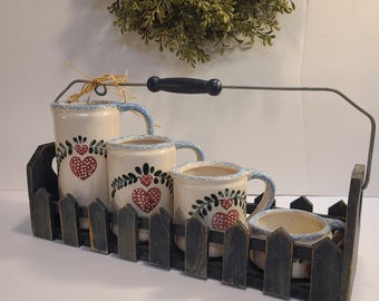 Juego de tazas medidoras vintage con forma de corazón de la abuela con soporte de madera