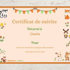 Children's Certificate of Merit – Animal Theme – Fillable PDF – 8.5 x 11 cm Format