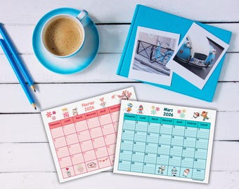 Calendrier 2026 à imprimer, calendrier familiale, format lettre 8.5 x 11