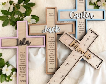 Personalized Baptism Cross: Plywood Christening Gift with Custom Verse, Custom Baptism Gift, Easter Decor, Prayer Cross, Christening gift,