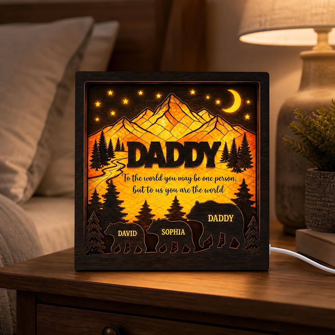 Personalized Suncatcher Night Light Box, Custom Daddy LED Wooden Sign ...