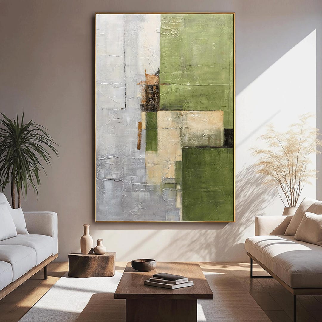 Abstract Green Oil Painting on Canvas, Large Original Textured Art ...