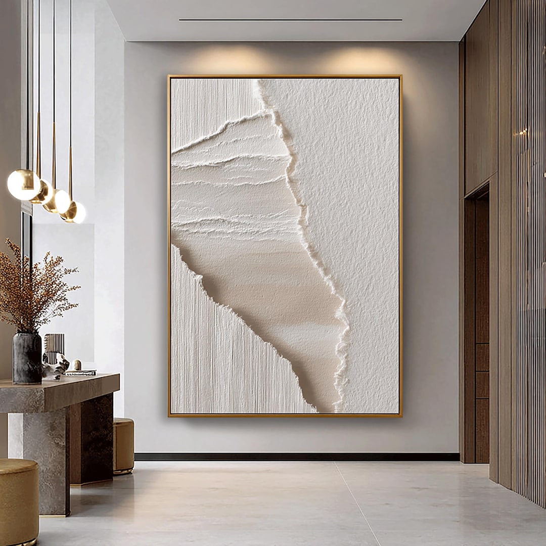 Large White Abstract Canvas Painting | Beige Minimalist Wall Art | Hand ...