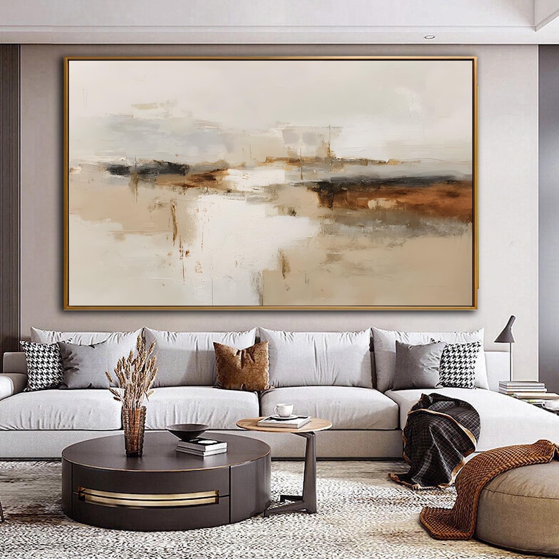 Brown and Off-white Wabi Sabi Textured Abstract Oil Painting,large ...