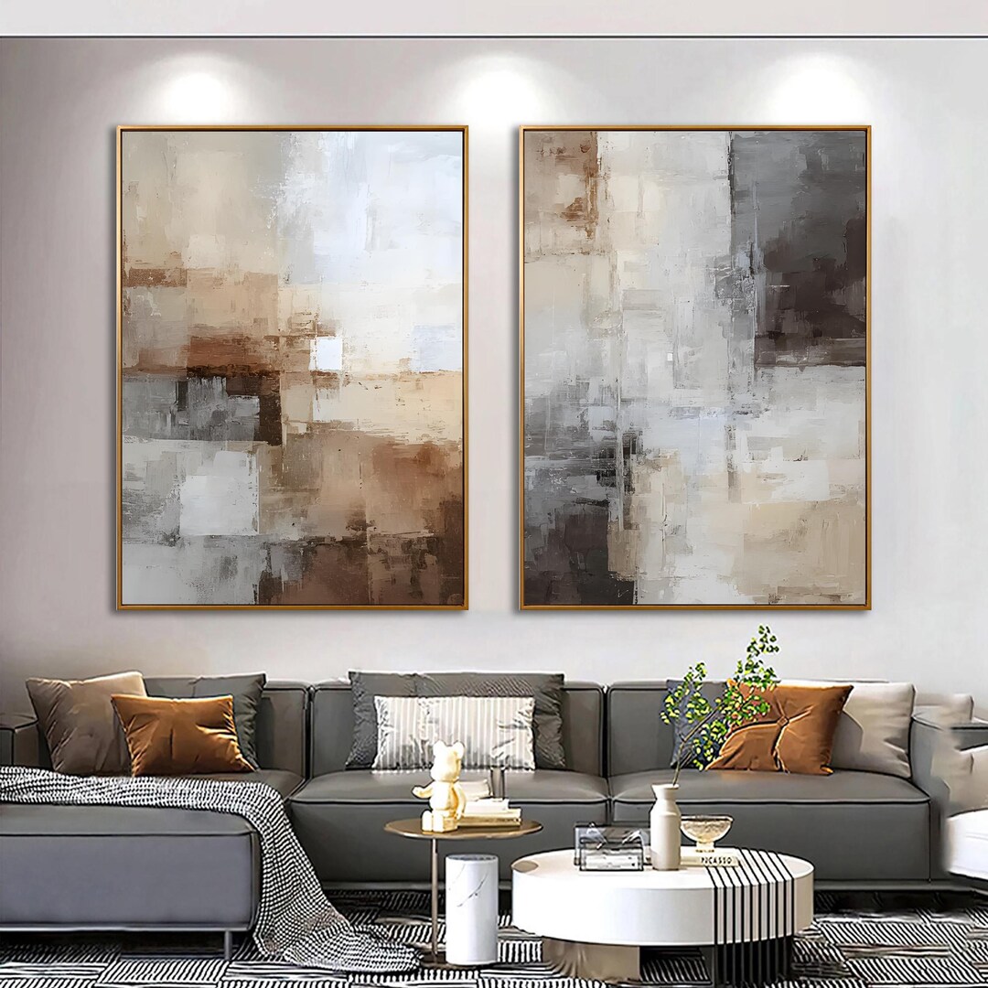 Wabi Sabi Set of 2, Large Original Textured Abstract Oil Painting ...
