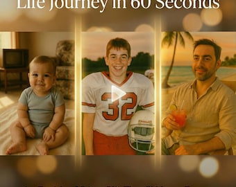 Vídeo de envelhecimento com IA para presente | História de vida personalizada em 60 segundos | Feito a partir das suas fotos