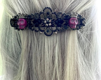 Gothic Hair Clip ~ Skull French Barrett ~ Black and Purple Hair Clip ~ Alternative Wedding Hair Accessories ~ Gothic Hair Accessories