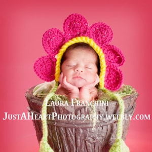 Flower Bonnet Hat - Newborn Photo Prop Hat, Crochet Daisy Hat, Baby Girl Photo Prop image 1