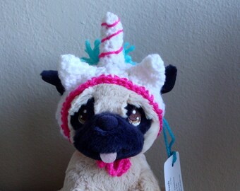 Unicorn Dog Hat, Crochet Dog or Cat Hat with Ear Holes, Unicorn Hat for Small Dogs and Cats, Dog Beanie, Unicorn Beanie