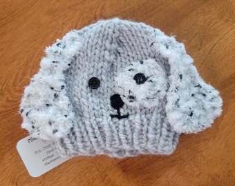 Gray Puppy Beanie, Toddler Dog Hat, Doggy Beanie, Baby Puppy Hat, Newborn Dog Beanie, Fuzzy Eared Puppy Beanie, Newborn Photo Prop