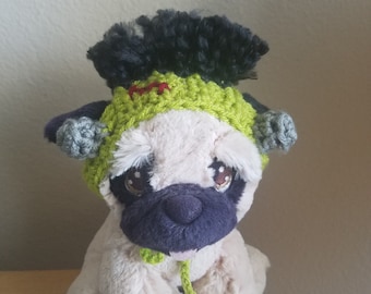 Crochet Frankenstein Hat for Dogs and Cats: Halloween Pet Beanie with Ear Holes