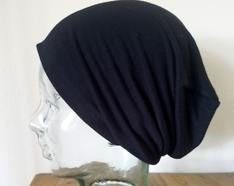 Bonnet slouch noir, chapeau slouch doux, chapeau léger, bonnet hipster, bonnet homme, chapeau slouch femme, bonnet chimio, alopécie