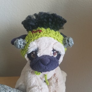 Frankenstein Dog Hat, Crochet Dog Beanie with Ear Holes, Hat for Small Dogs and Cats, Pet Hat