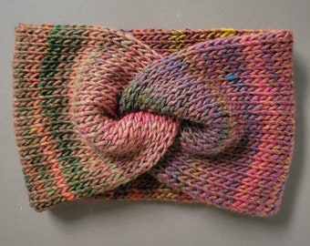 Knit Headband, Fall Colors Turban Head Wrap, Ear Warmer, Messy Bun Headband