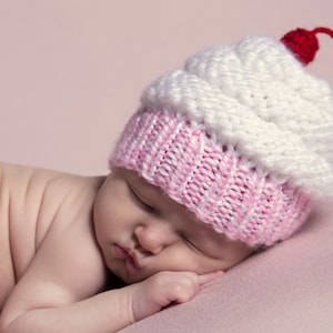 Cupcake Hat for Baby Girls, Toddler, Kids Cupcake Beanie, Newborn Baby Girl Hat, Hand Knit Cupcake Beanie, Photo Prop, Baby Shower Gift