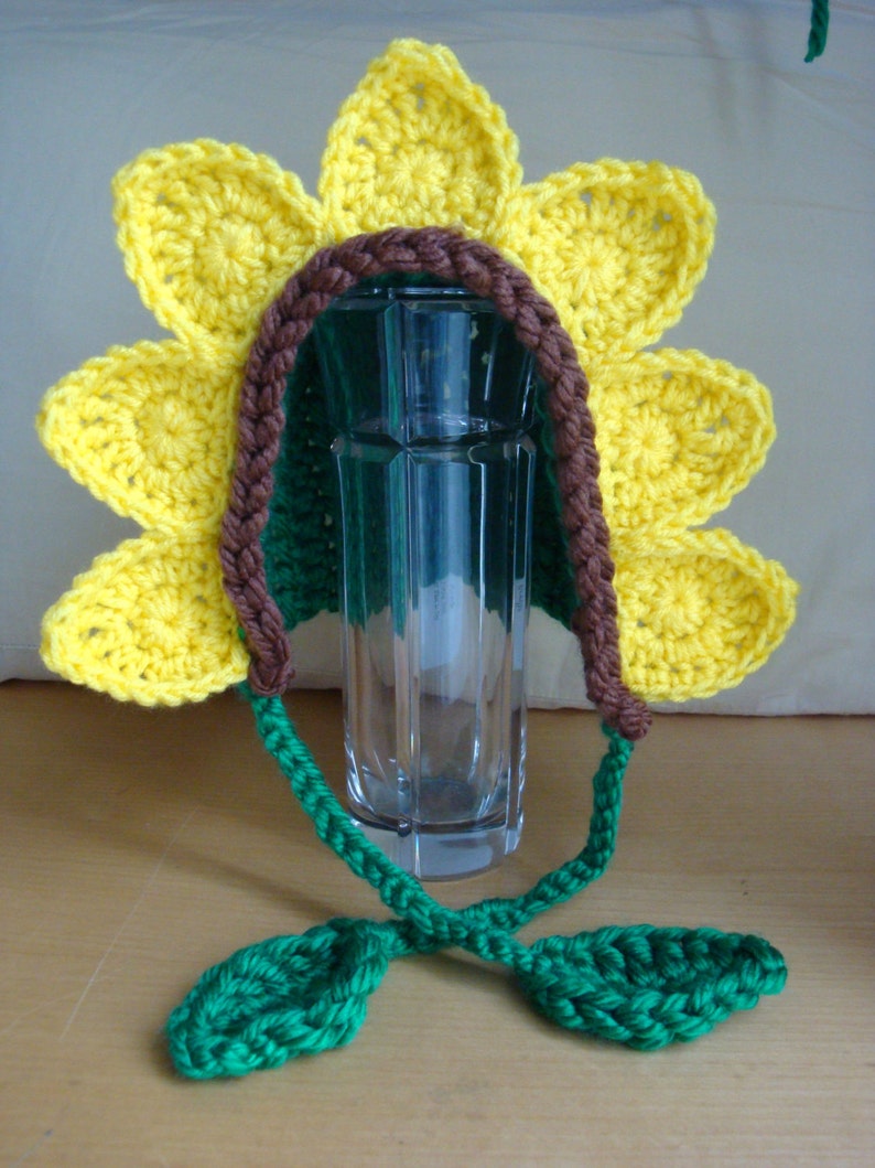 Sunflower Hat Bonnet, Newborn Photo Prop, Baby Shower Gift, Crochet Flower Hat, Baby Girl Photo Prop image 2