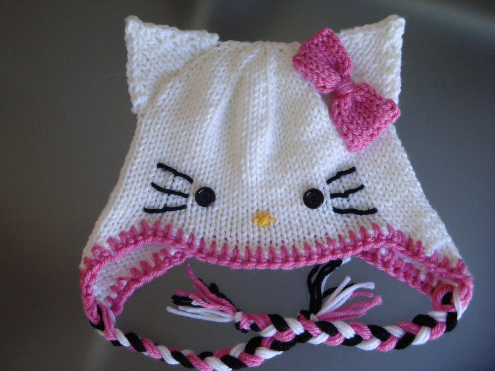 Pink Hello Kitty Hat Earflap Beanie Cat Beanie Pink Bow Etsy