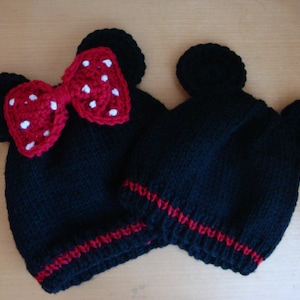 Mickey OR Minnie Mouse Inspired Baby Beanies - Hand Knit Mickey Mouse Hat - Newborn, Infant or Toddler Sizes