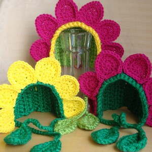 Flower Bonnet Hat - Newborn Photo Prop Hat, Crochet Daisy Hat, Baby Girl Photo Prop image 2