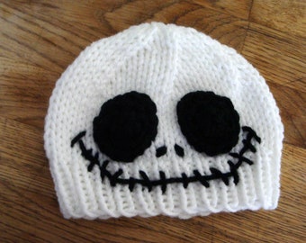Jack Skellington Beanie, Adult Skeleton Hat, Newborn Baby and Toddler Jack Beanie, Child and Adult Jack Hat, Handmade Knit & Crochet Hat
