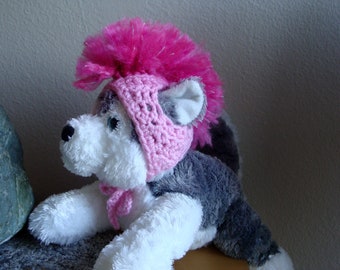 Pink Mohawk Dog Hat, Crochet Dog Beanie with Ear Holes, Hat for Small Dogs and Cats, Pet Hat