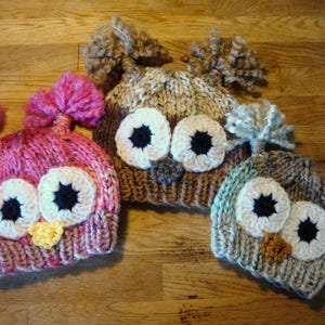 Owl Beanie for Kids, Babies, Adults, Tweed Stripe Owl Beanie, Hand Knit & Crochet Owl Hat, Photo Prop Animal Hat, Newborn Baby Toddler