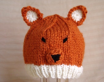 Baby Fox Hat for Baby and Toddlers - Hand Knit & Crochet Animal Beanie - Photo Prop