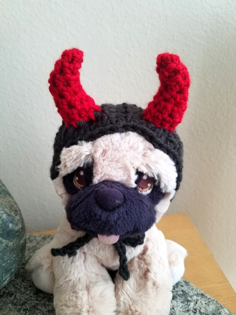 Devil Horns Dog Hat Crochet Dog Beanie With Ear Holes Horned Etsy