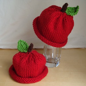 Red Apple Hat - Baby, Toddler and Child Size Beanie - Hand Knit Hat