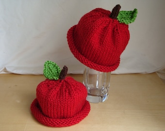 Red Apple Hat - Baby, Toddler and Child Size Beanie - Hand Knit Hat