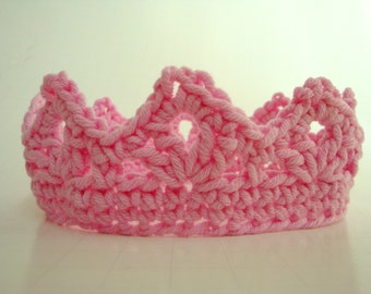 Pink Crown for Baby Girl Photo Prop, Crochet Baby Crown, Newborn Photo Prop