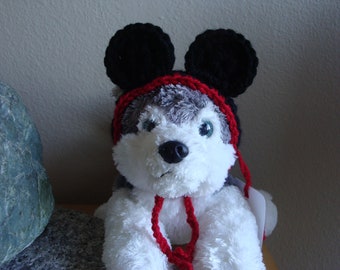 Mickey Mouse Inspired Dog Hat, Beanie for Small Dogs and Cats, Crochet Dog Hat with Ear Holes, Pet Hat, Mickey Ears Hat