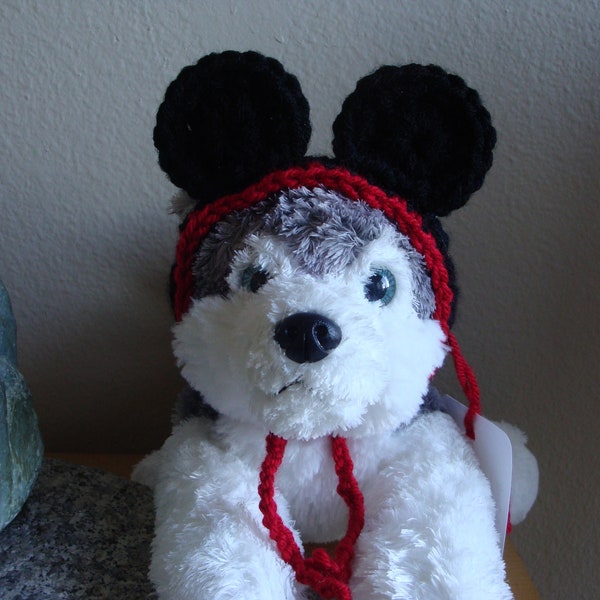 Mickey Mouse Inspired Dog Hat, Beanie for Small Dogs and Cats, Crochet Dog Hat with Ear Holes, Pet Hat, Mickey Ears Hat