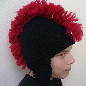 Black Mohawk Hat with Earflaps - Newborn Baby, Toddler, Child, Teen and Adult Mohawk Beanie
