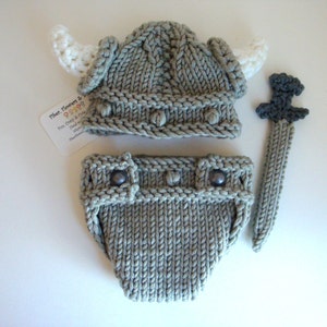 Viking Helmet Beanie Diaper Cover and Sword, Free Shipping, Knit Newborn Viking Photo Prop, Gladiator Spartan Beanie Outfit, Handmade