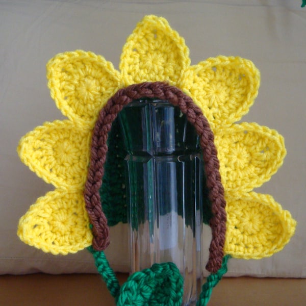 Sunflower Hat Bonnet, Newborn Photo Prop, Baby Shower Gift, Crochet Flower Hat, Baby Girl Photo Prop
