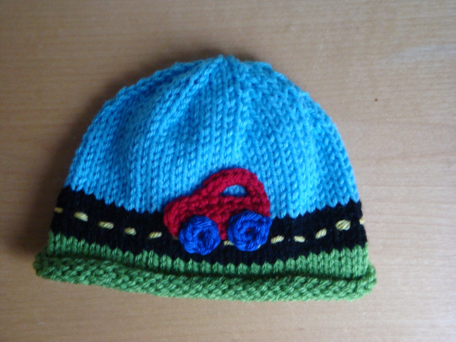 Road Trip Red Car Beanie Hand Knit Baby Boy Hat with Car | Etsy