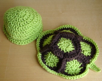 Newborn Baby Turtle Hat and Shell Photo Prop - Crochet Newborn Photo Prop - Hand Made