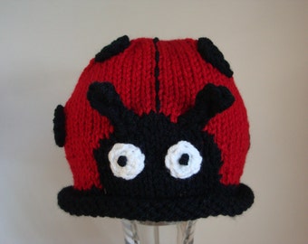 Ladybug Beanie for Baby and Toddlers, Ladybug Hat for Girls, Hand Knit & Crochet Animal Beanie - Photo Prop