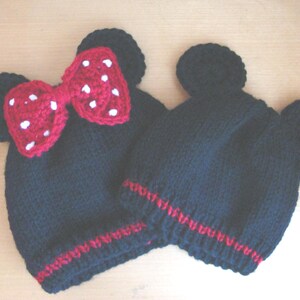 Mickey OR Minnie Mouse Inspired Beanies for Children and Adults - Hand Knit Mickey Mouse Hat