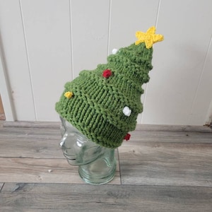 Christmas Tree  Beanie for Kids, Babies, Adults, Tree with Ornaments and Star Beanie, Hand Knit Hat