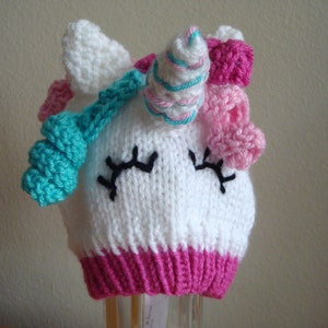 Unicorn Beanie, Pink and Turquoise Unicorn Hat, Knit Girl Beanie, Kid&#39;s Unicorn Beanie, Customize Colors