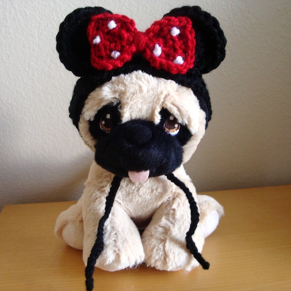 Minnie Mouse Inspired Dog Hat, Crochet Dog Beanie with Ear Holes, Hat for Small Dogs, Pet Hat