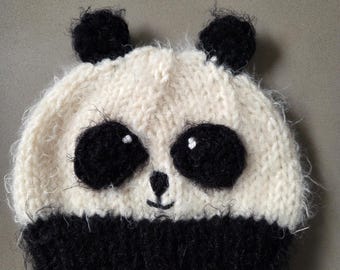 Czapka z misiem pandą, czapka z pandą, czapka z pandą dla niemowląt, czapka z pandą dla małych dzieci - ręcznie robiona na drutach i szydełkiem czapka z motywem zwierzątka - rekwizyt do zdjęć