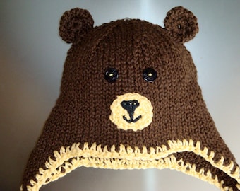 Chapeau brun d’ours de nounours avec des écouteurs et des tresses - tous les tailles nouveau-né bébé adolescent adulte - chapeau tricoté d’animal