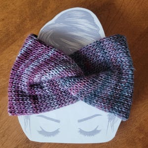 Knit Headband, Blue and Purple Turban Head Wrap, Ear Warmer, Turban Style Headband, Messy Bun Headband, Gift for Her