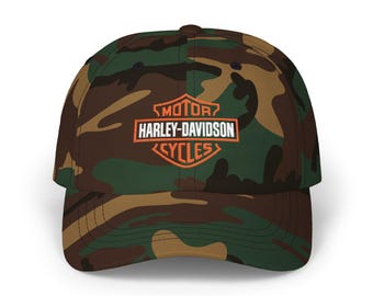 Camouflage Harley Davidson-pet met schild, camouflagepet, pet met motorlogo